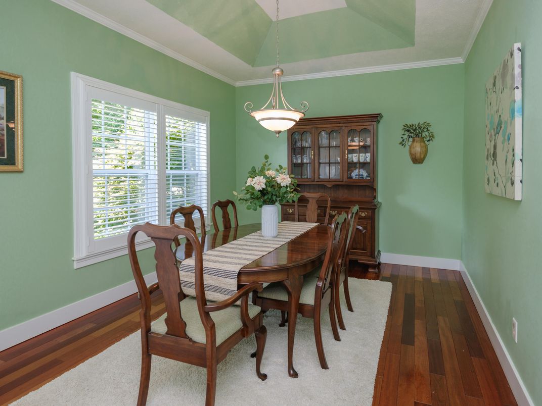 Dining room, Interior, Pendant Lights, Wood Texture Flooring