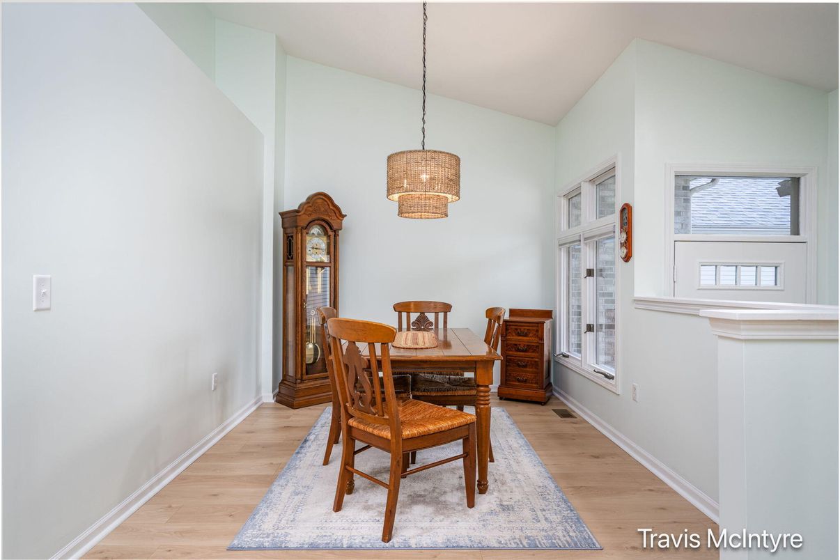 Dining room, Interior, Pendant Lights, Wood Texture Flooring