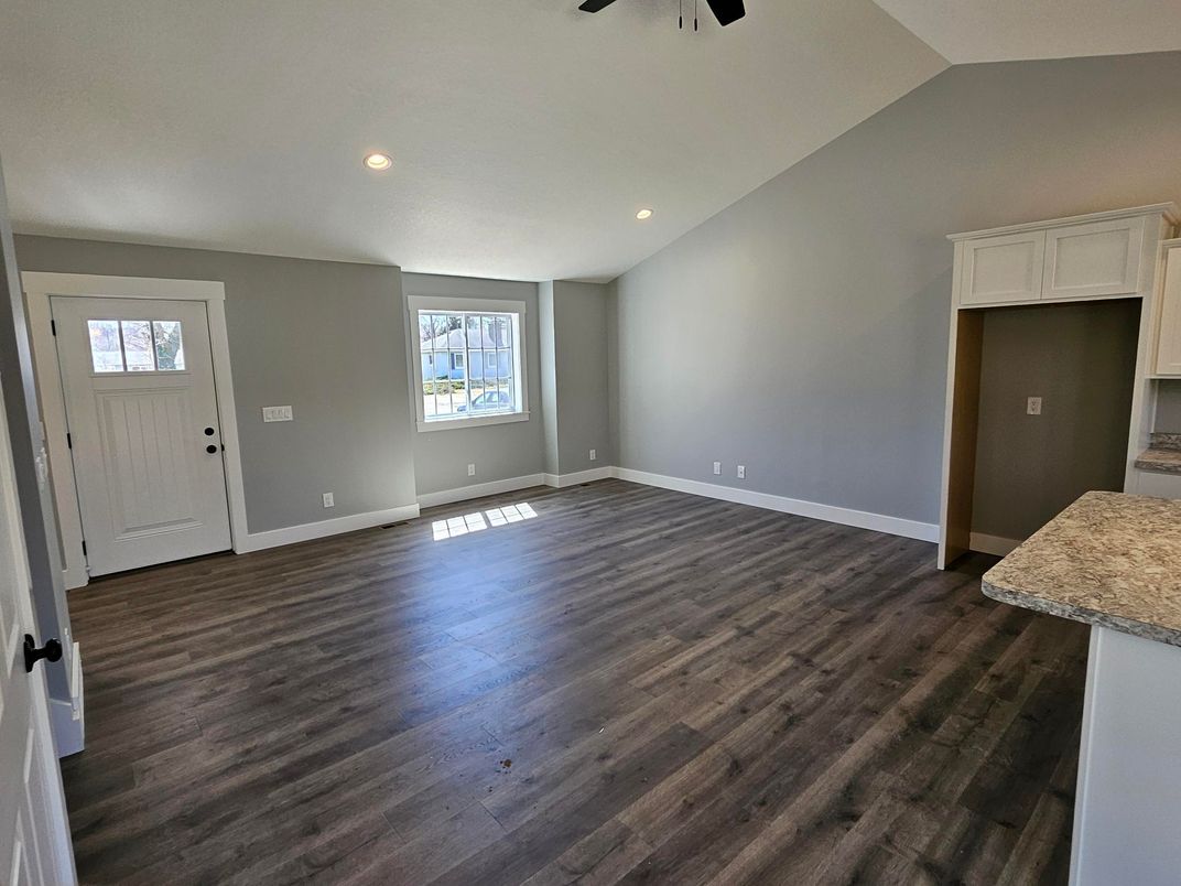 Empty room, Interior, Recessed Lighting, Wood Texture Flooring