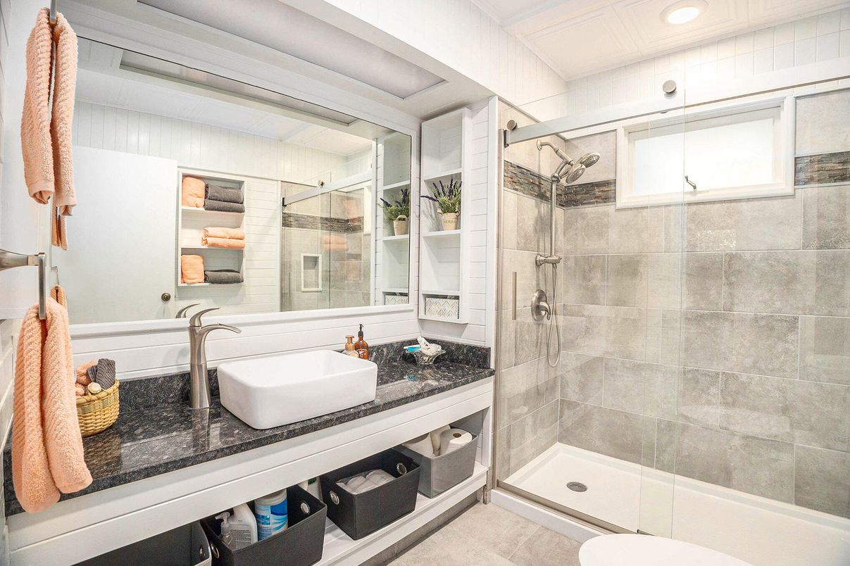 Bathroom, Glass Shower, Interior, Recessed Lighting