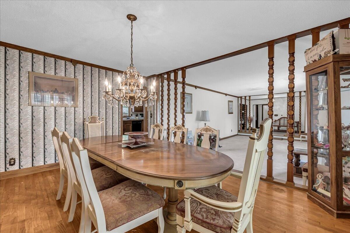 Chandelier, Dining room, Interior, Wood Texture Flooring