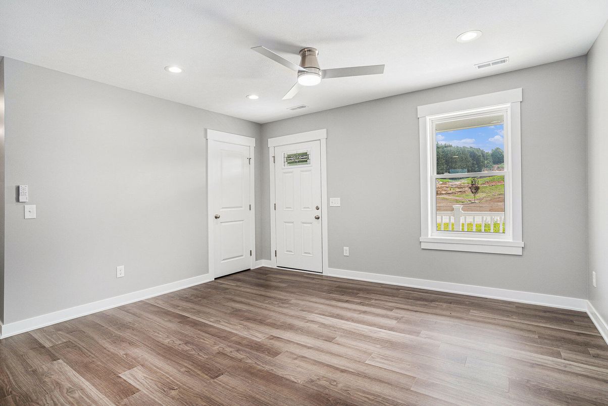 Empty room, Interior, Recessed Lighting, Wood Texture Flooring