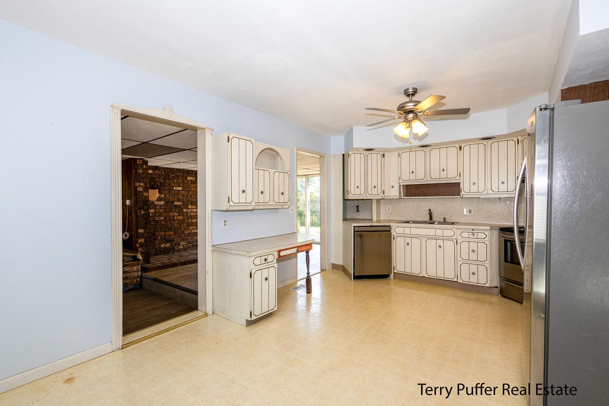 Interior, Kitchen, Stainless Steel Appliances, Stone Walls