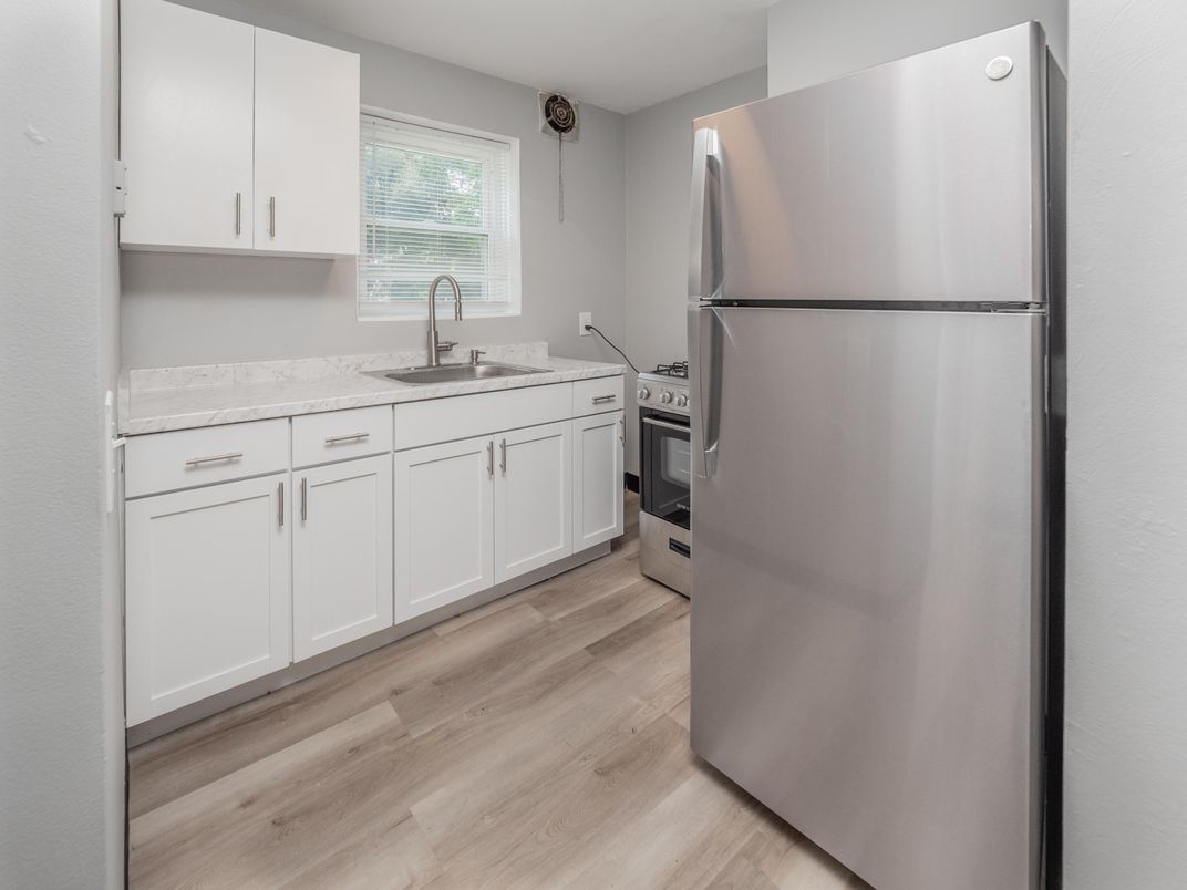 Interior, Kitchen, Stainless Steel Appliances, Wood Texture Flooring