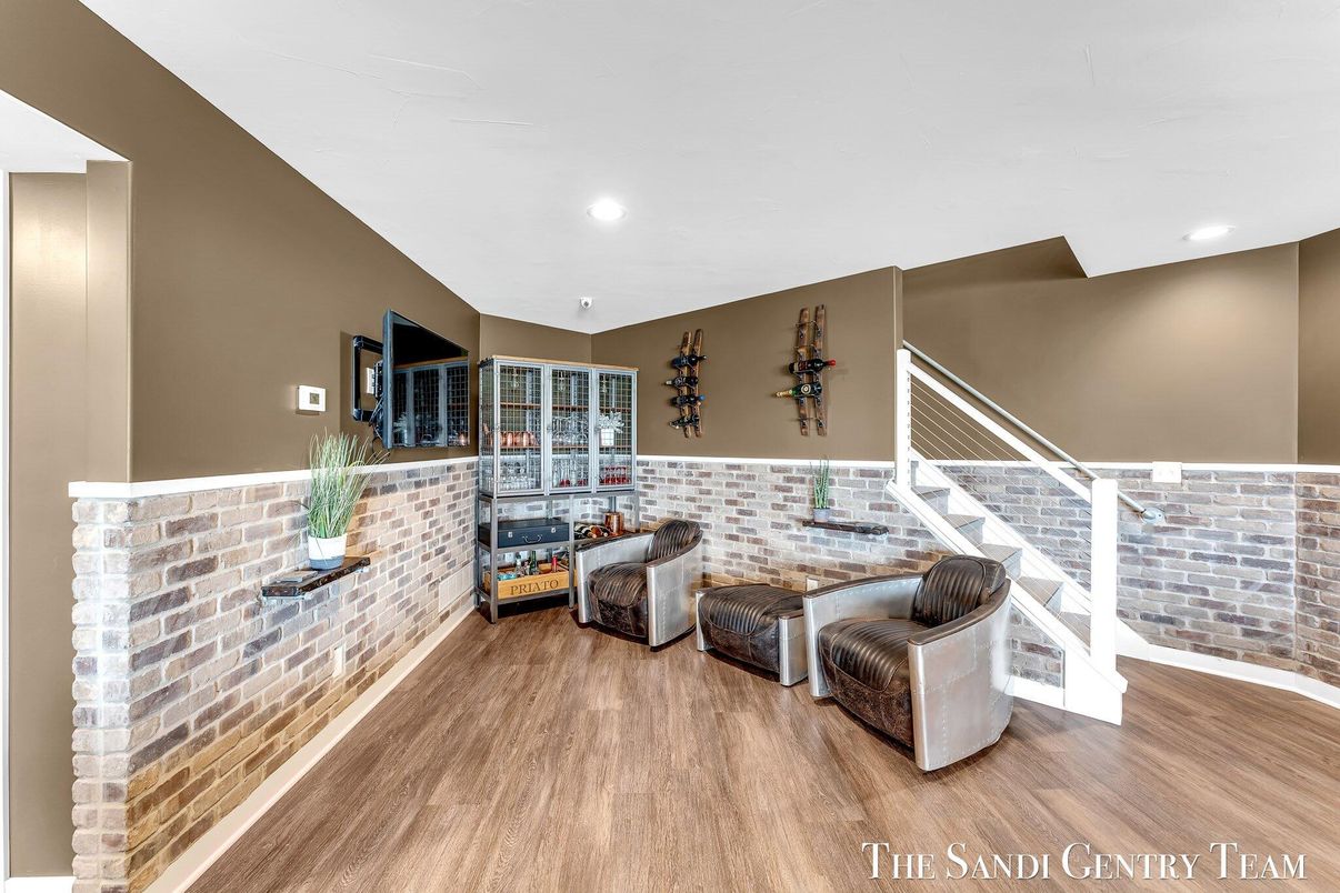 Interior, Recessed Lighting, Stone Walls, Wood Texture Flooring