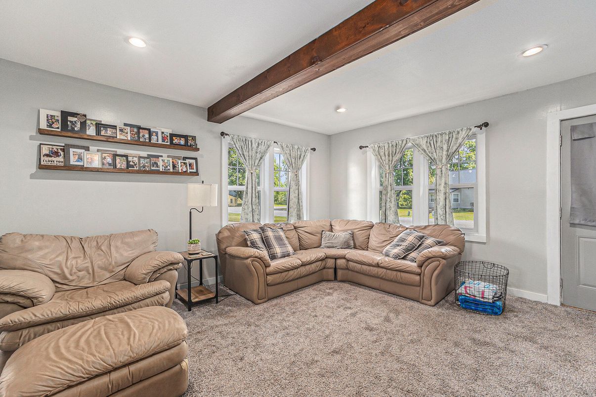 Interior, Living room, Recessed Lighting, Wooden Beams