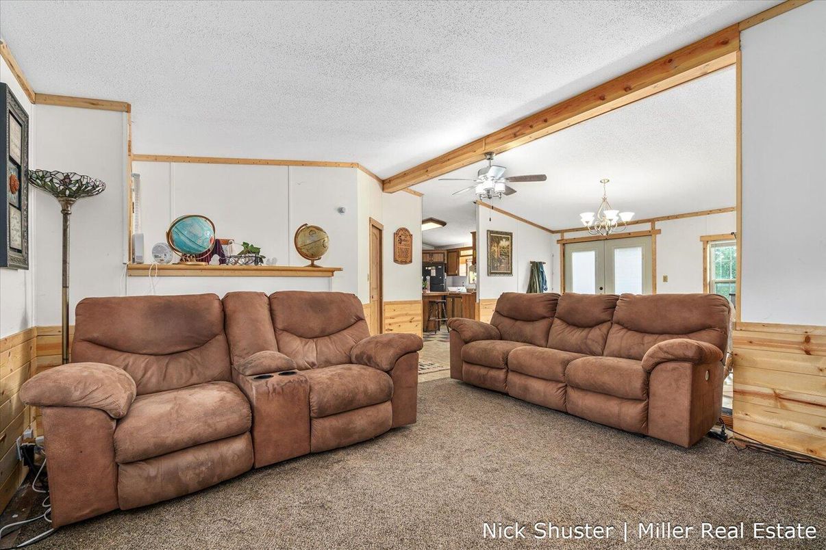 Chandelier, Interior, Living room, Wooden Beams