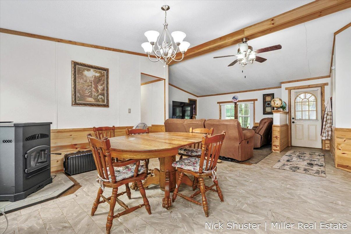 Chandelier, Dining room, Fireplace, Interior, Living room