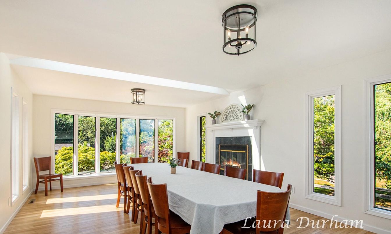 Dining room, Fireplace, Interior, Wood Texture Flooring