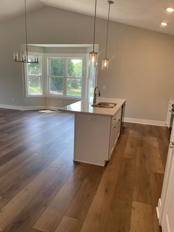 Interior, Kitchen, Pendant Lights, Recessed Lighting, Wood Texture Flooring