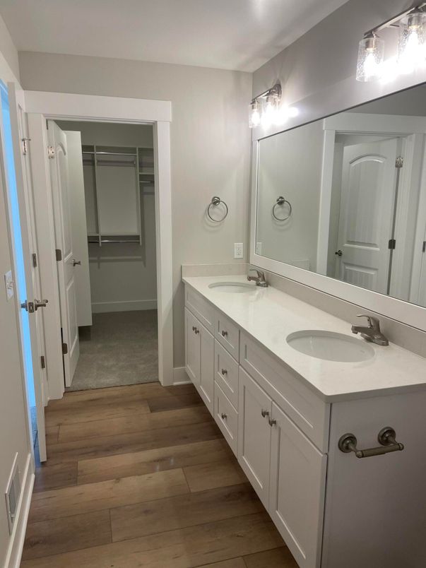 Bathroom, Dual Sink Vanities, Interior, Wood Texture Flooring