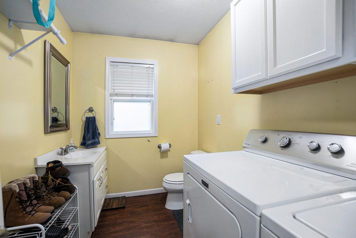 Bathroom, Interior, Washer, Wood Texture Flooring