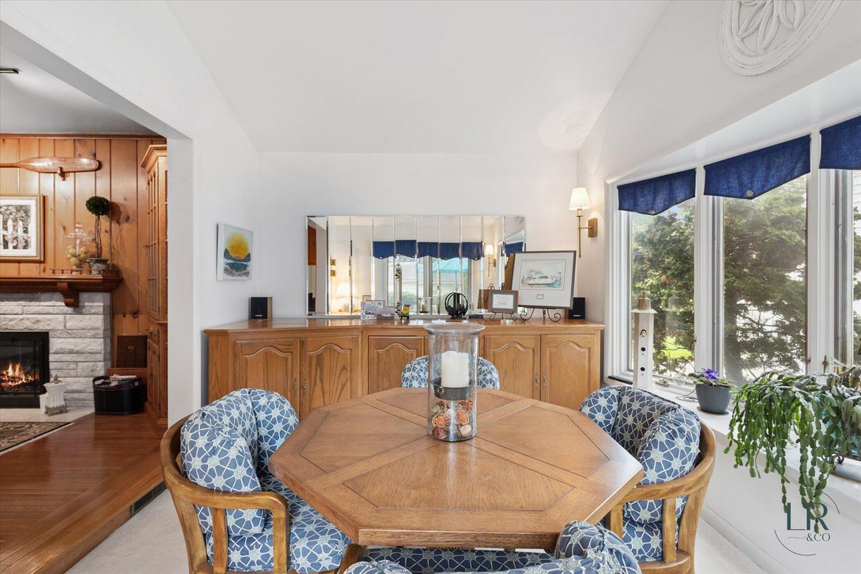 Dining room, Fireplace, Interior, Kitchen, Wood Texture Flooring