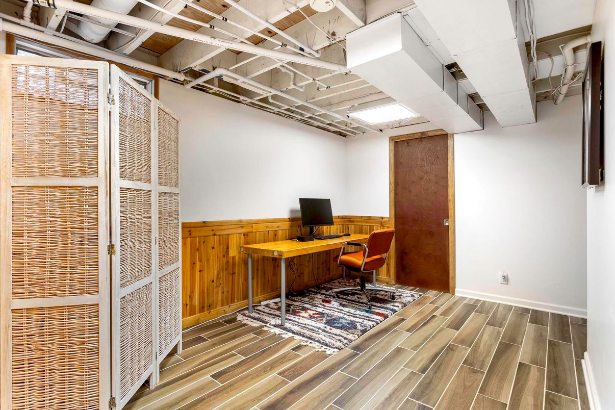 Home Office, Interior, Wood Texture Flooring, Wooden Walls