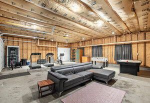 Fitness Equipment, Interior, Living room, Recessed Lighting, Wooden Beams, Wooden Ceilings, Wooden Walls