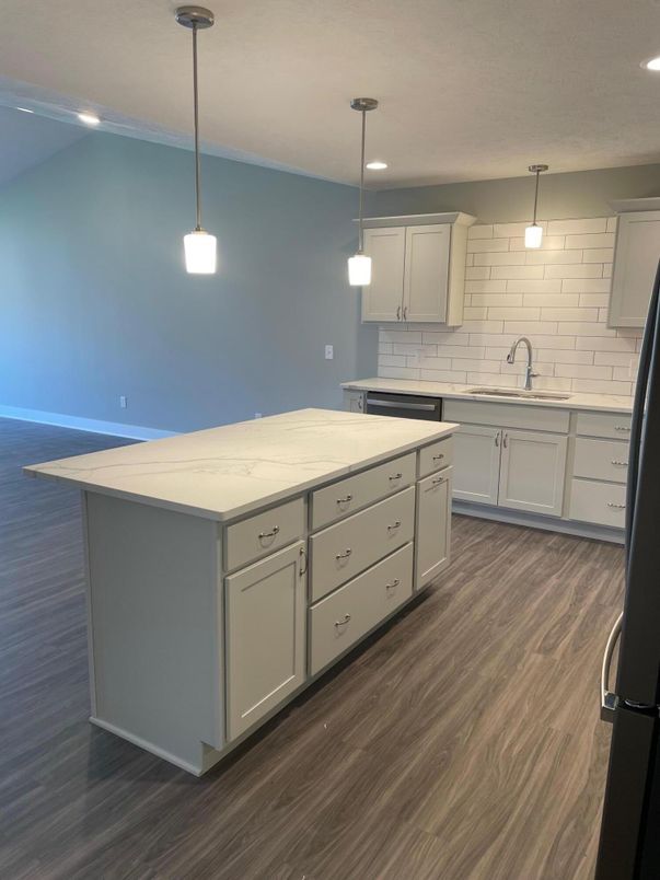 Interior, Kitchen, Pendant Lights, Recessed Lighting, Wood Texture Flooring