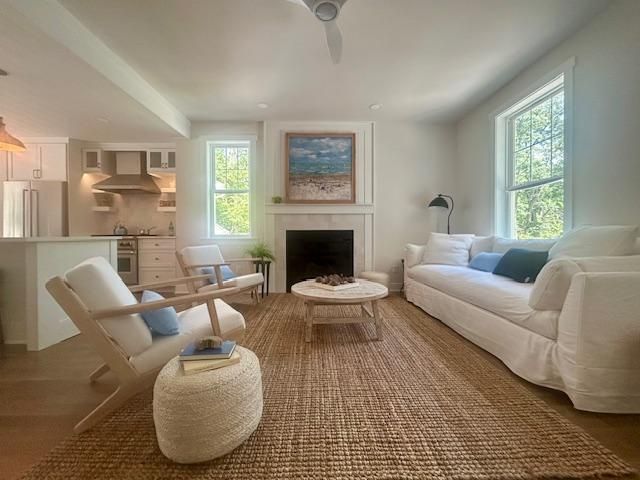Fireplace, Interior, Kitchen, Living room