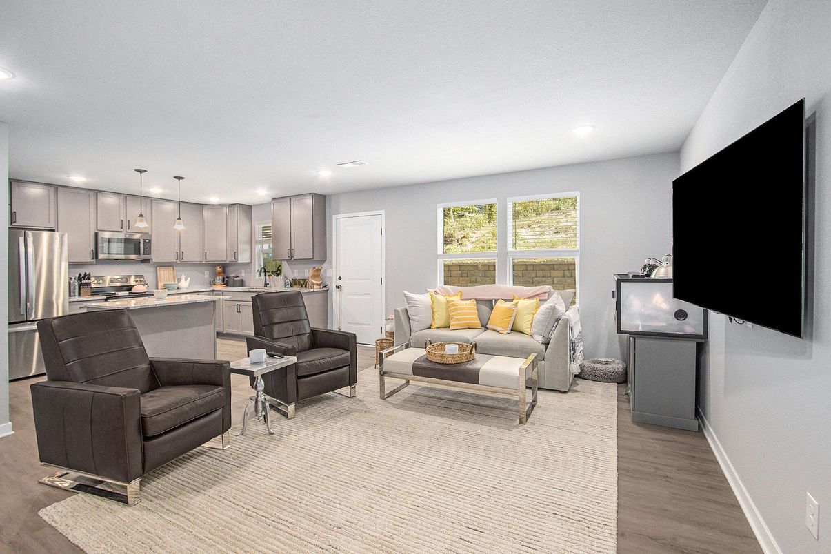Interior, Kitchen, Living room, Pendant Lights, Recessed Lighting, Stainless Steel Appliances, Wood Texture Flooring