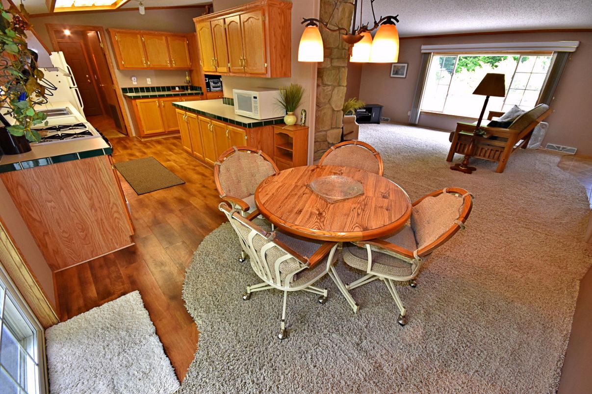 Dining room, Interior, Kitchen, Pendant Lights, Wood Texture Flooring
