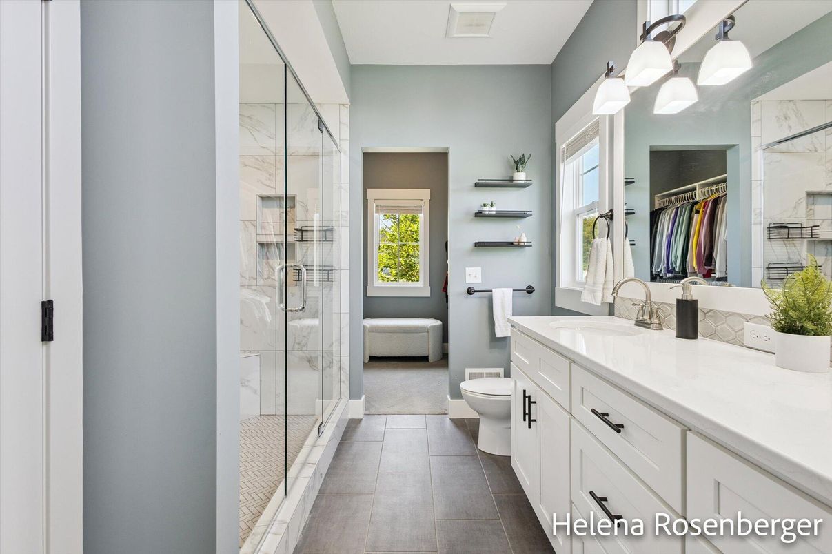 Bathroom, Dual Sink Vanities, Glass Shower, Interior