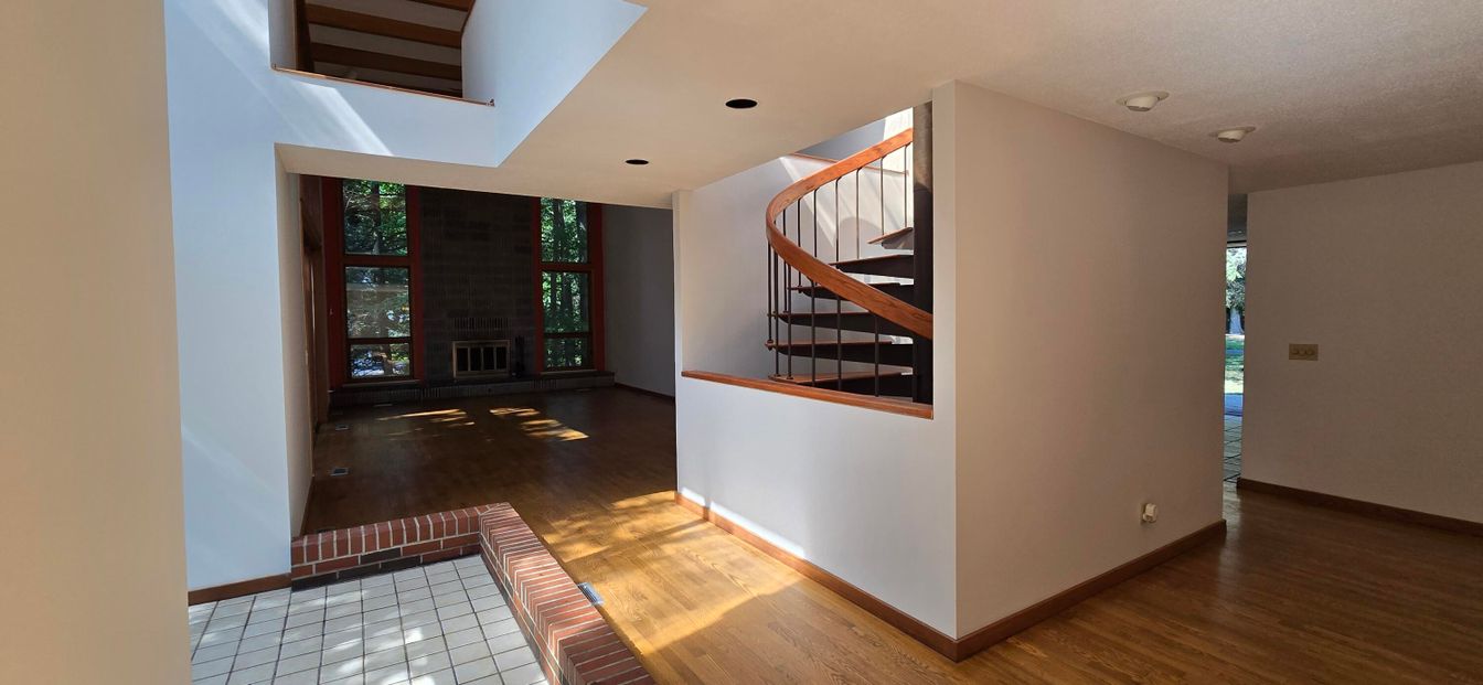 Fireplace, Interior, Recessed Lighting, Wood Texture Flooring