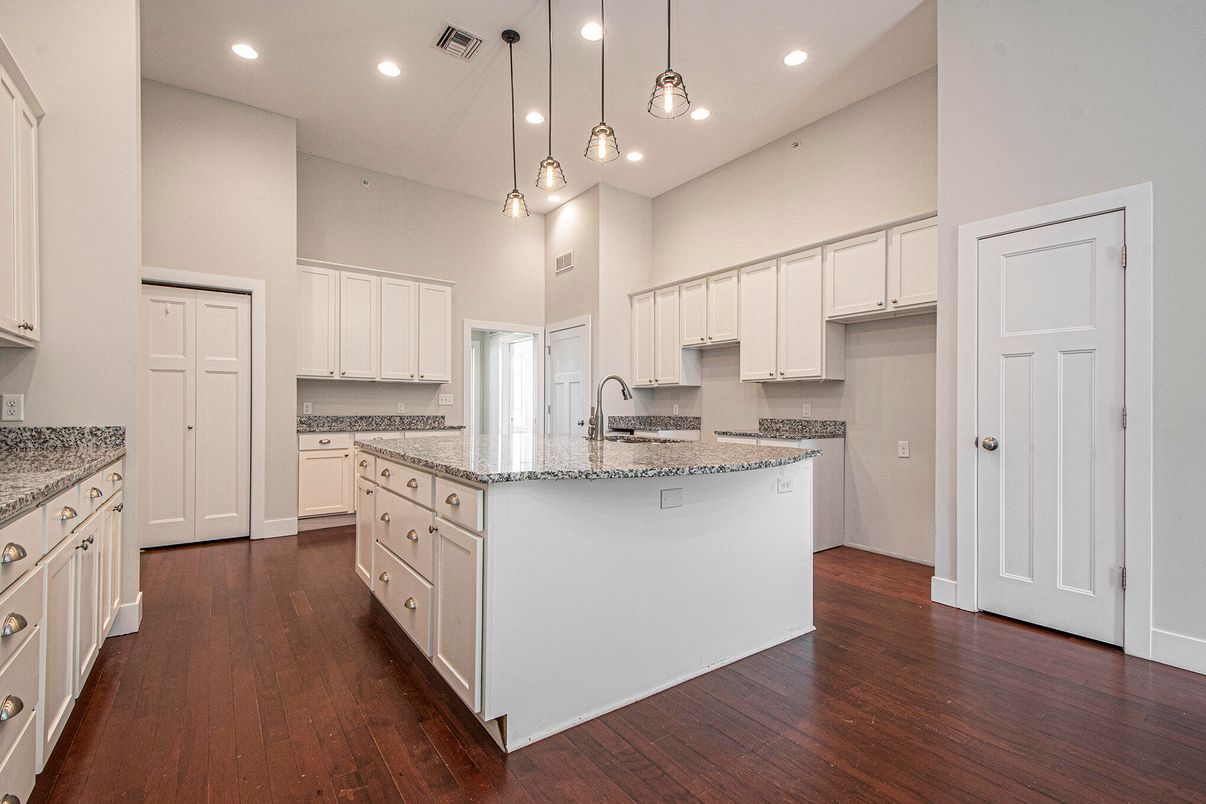 Interior, Kitchen, Pendant Lights, Recessed Lighting, Wood Texture Flooring