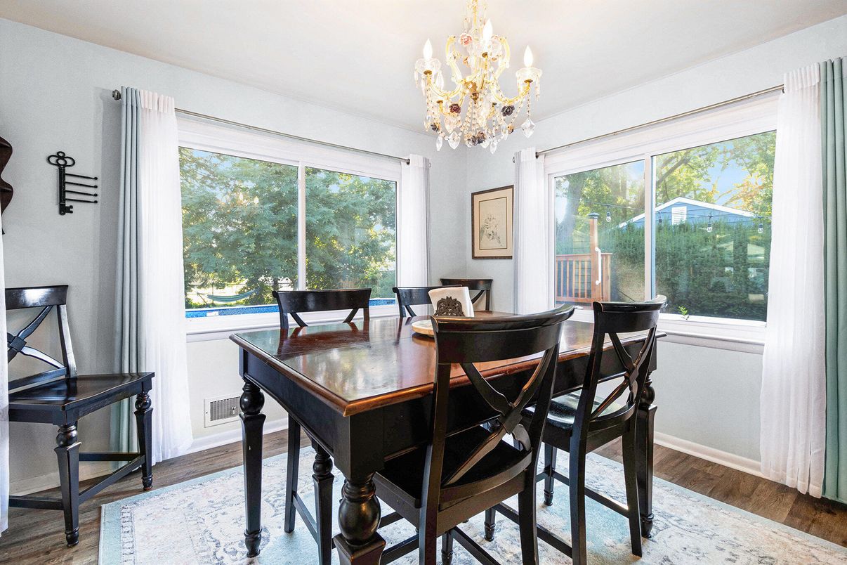 Chandelier, Dining room, Interior, Wood Texture Flooring