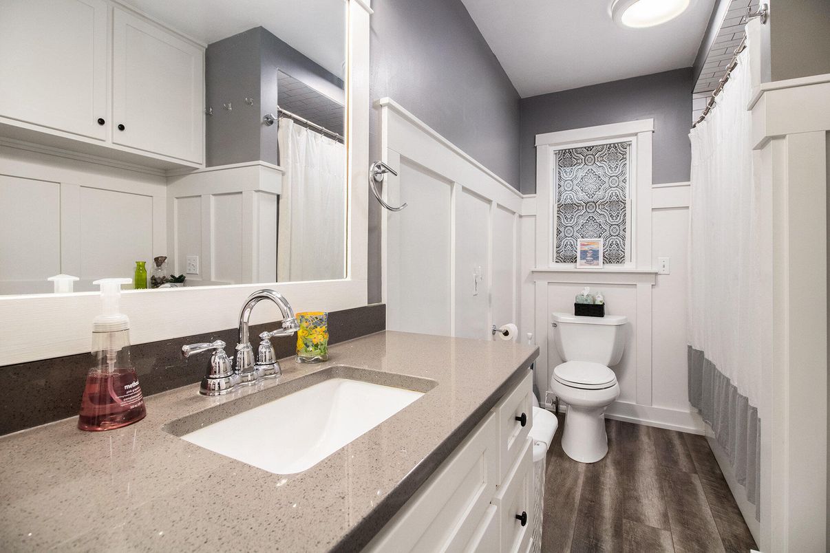 Bathroom, Dual Sink Vanities, Interior, Wood Texture Flooring
