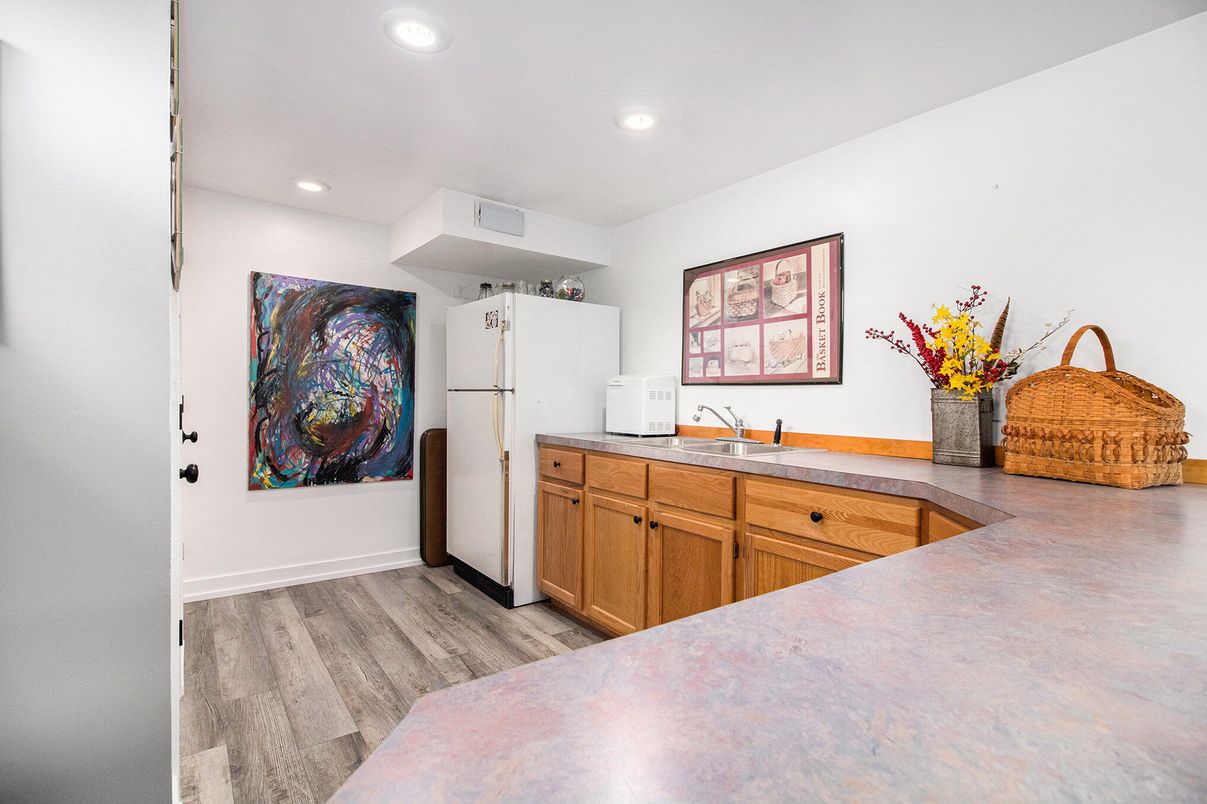 Interior, Kitchen, Recessed Lighting, Wood Texture Flooring
