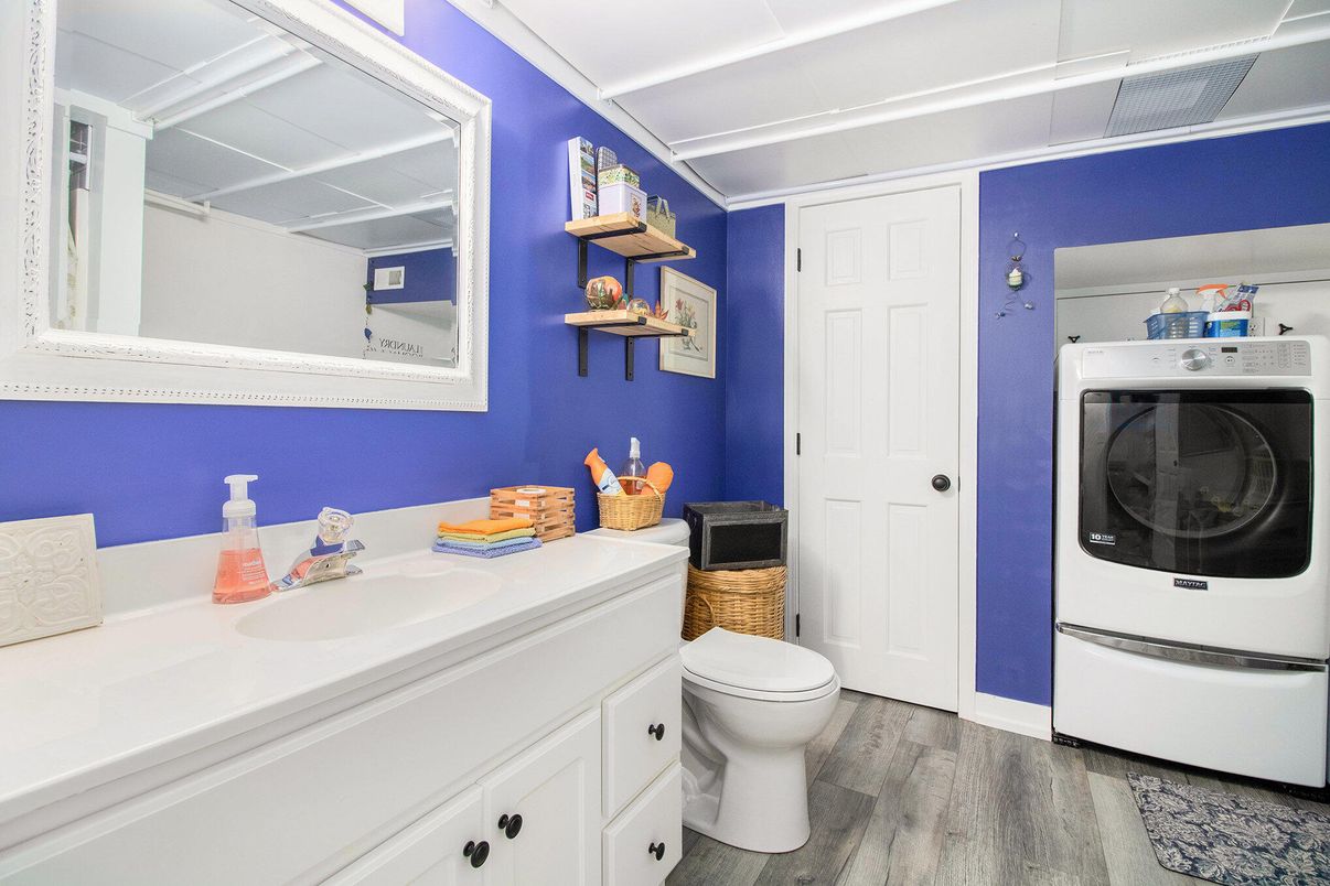 Bathroom, Interior, Washer, Wood Texture Flooring