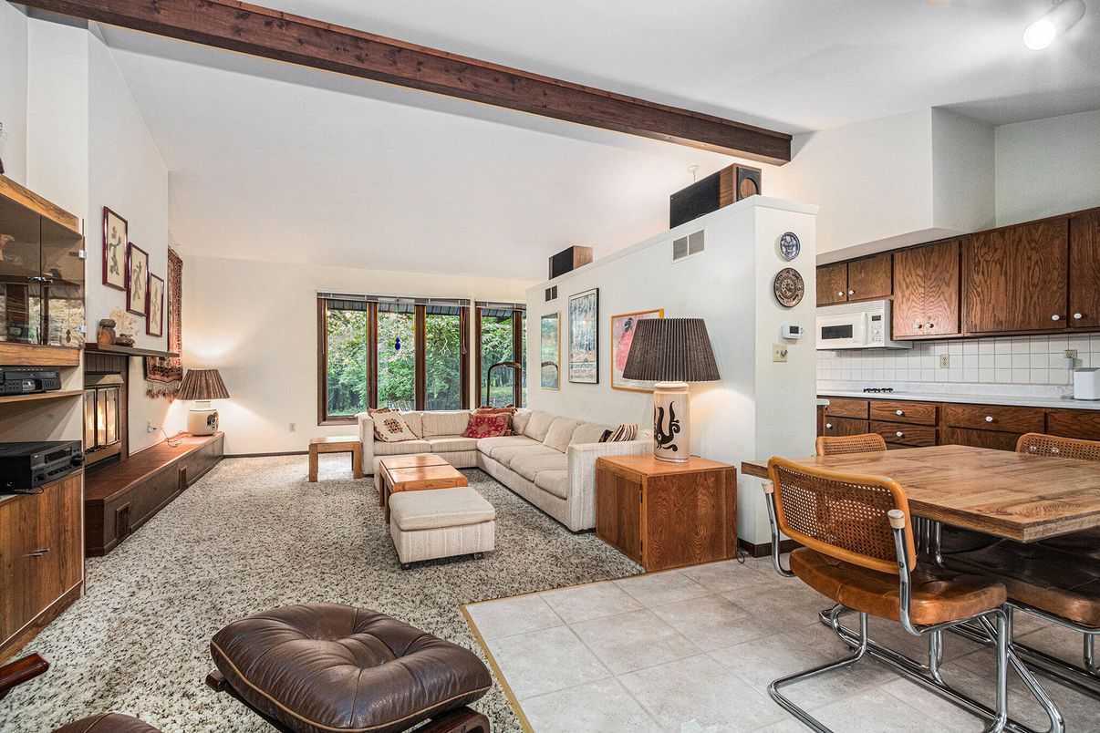 Dining room, Fireplace, Interior, Kitchen, Living room