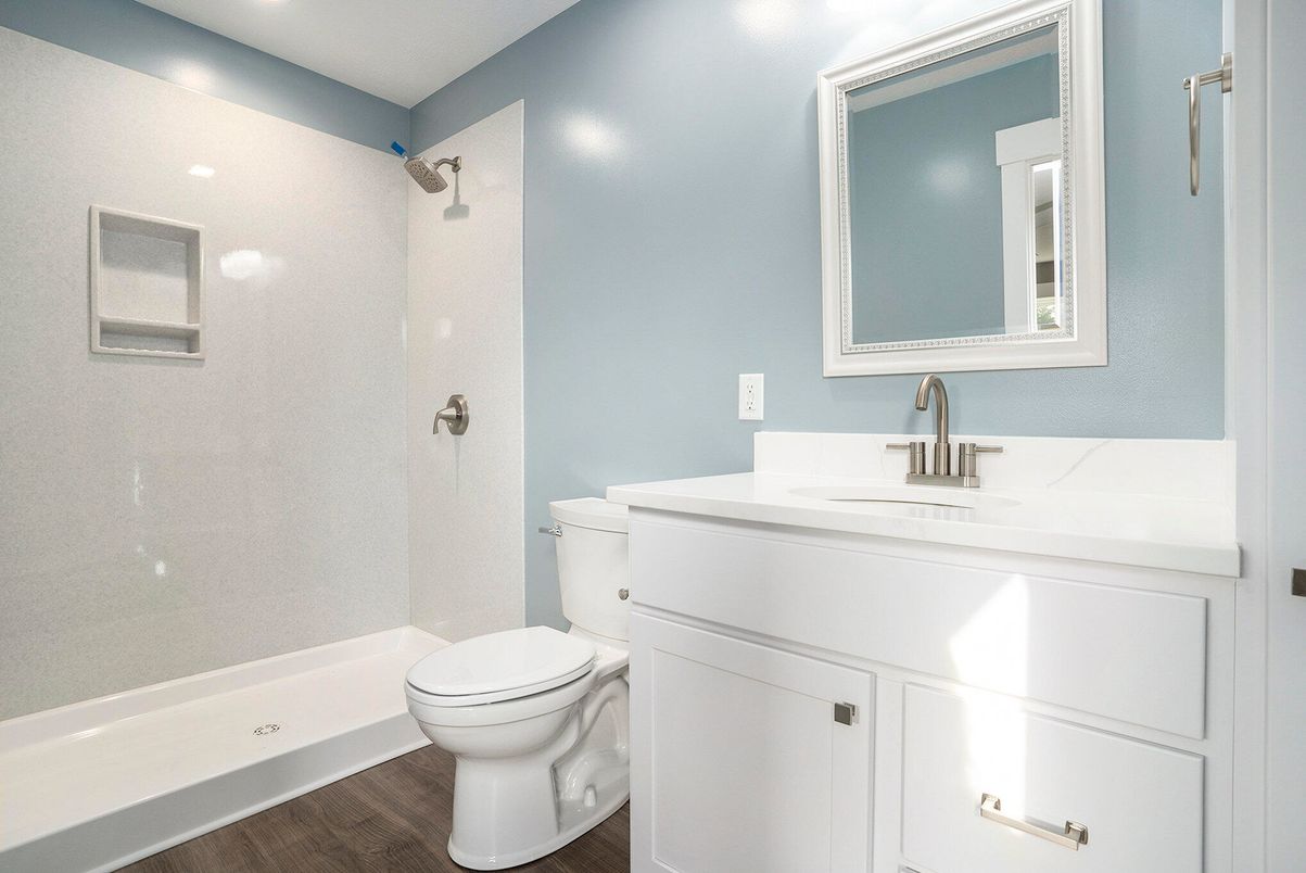 Bathroom, Interior, Recessed Lighting, Wood Texture Flooring