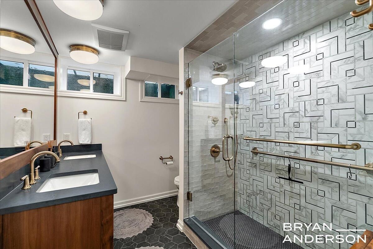 Bathroom, Dual Sink Vanities, Glass Shower, Interior, Recessed Lighting