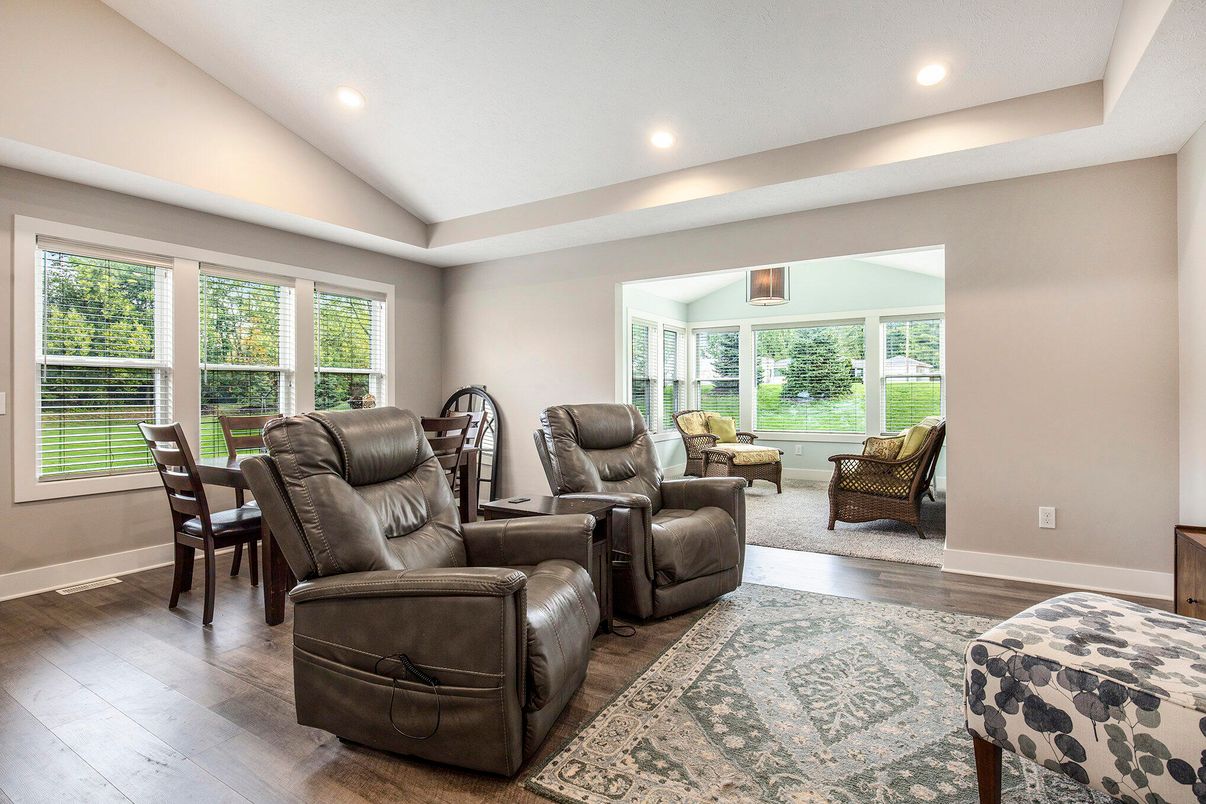 Interior, Living room, Recessed Lighting, Wood Texture Flooring