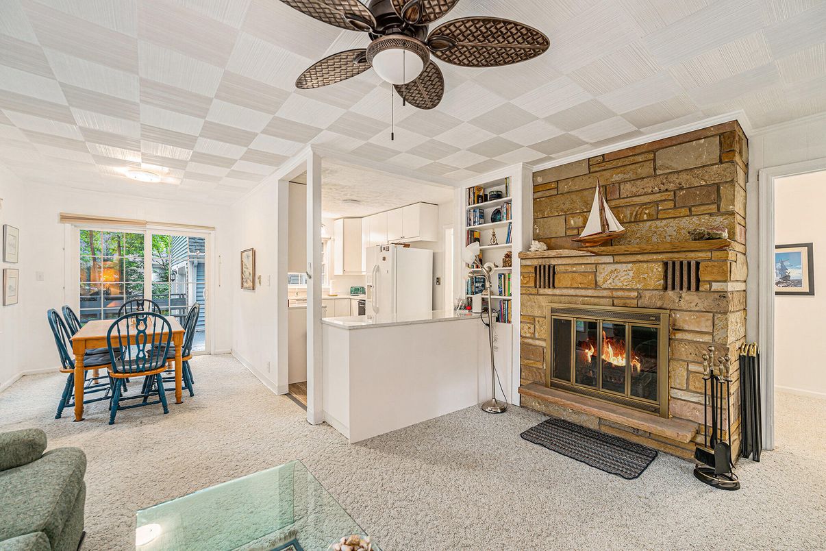 Dining room, Fireplace, Interior, Kitchen, Stone Walls