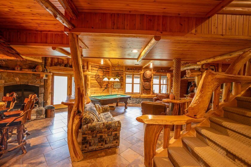Billiard Table, Fireplace, Game Room, Interior, Wooden Beams, Wooden Ceilings, Wooden Walls