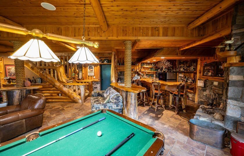 Billiard Table, Fireplace, Game Room, Interior, Wooden Beams, Wooden Ceilings, Wooden Walls