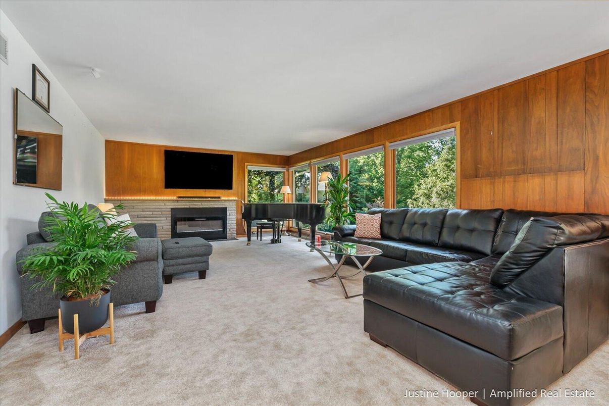 Fireplace, Interior, Living room, Piano, Wooden Walls