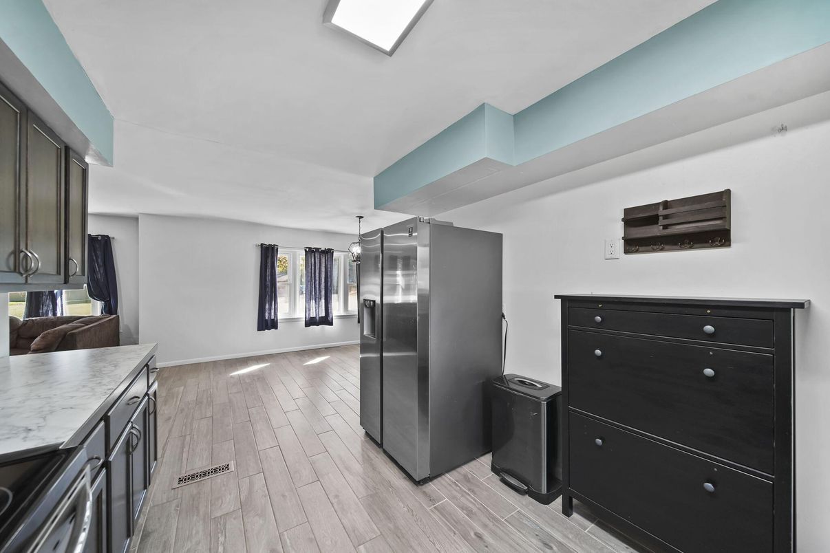 Interior, Kitchen, Pendant Lights, Stainless Steel Appliances, Wood Texture Flooring