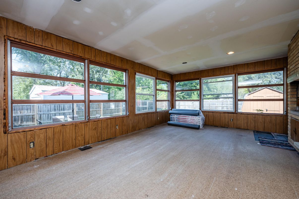 Empty room, Fireplace, Interior, Recessed Lighting, Sun Room