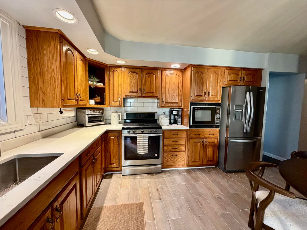 Interior, Kitchen, Recessed Lighting, Wood Texture Flooring