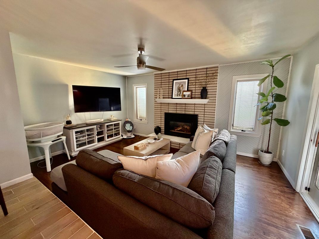Fireplace, Interior, Living room, Stone Walls, Wood Texture Flooring