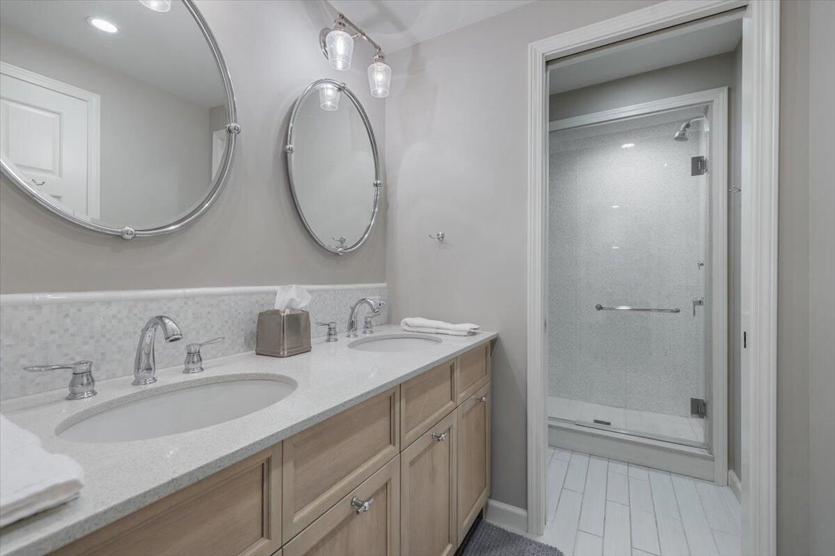 Bathroom, Dual Sink Vanities, Glass Shower, Interior, Recessed Lighting