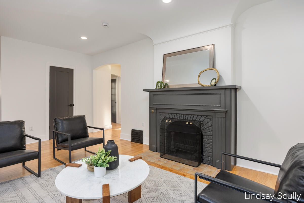 Fireplace, Interior, Recessed Lighting, Wood Texture Flooring