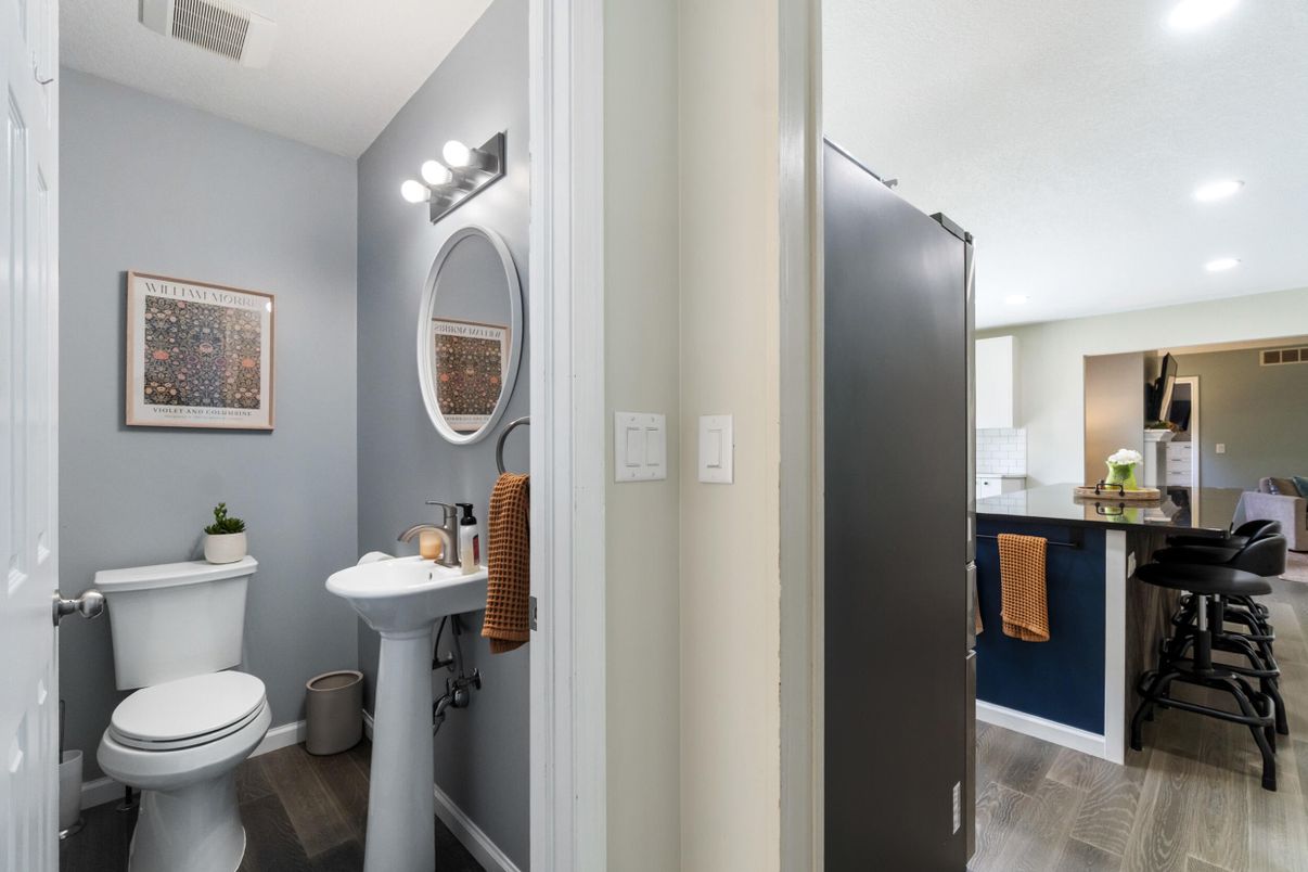 Bathroom, Interior, Recessed Lighting, Wood Texture Flooring