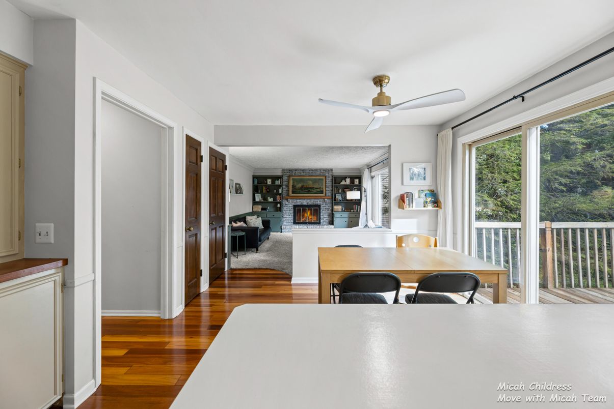 Dining room, Fireplace, Interior, Wood Texture Flooring