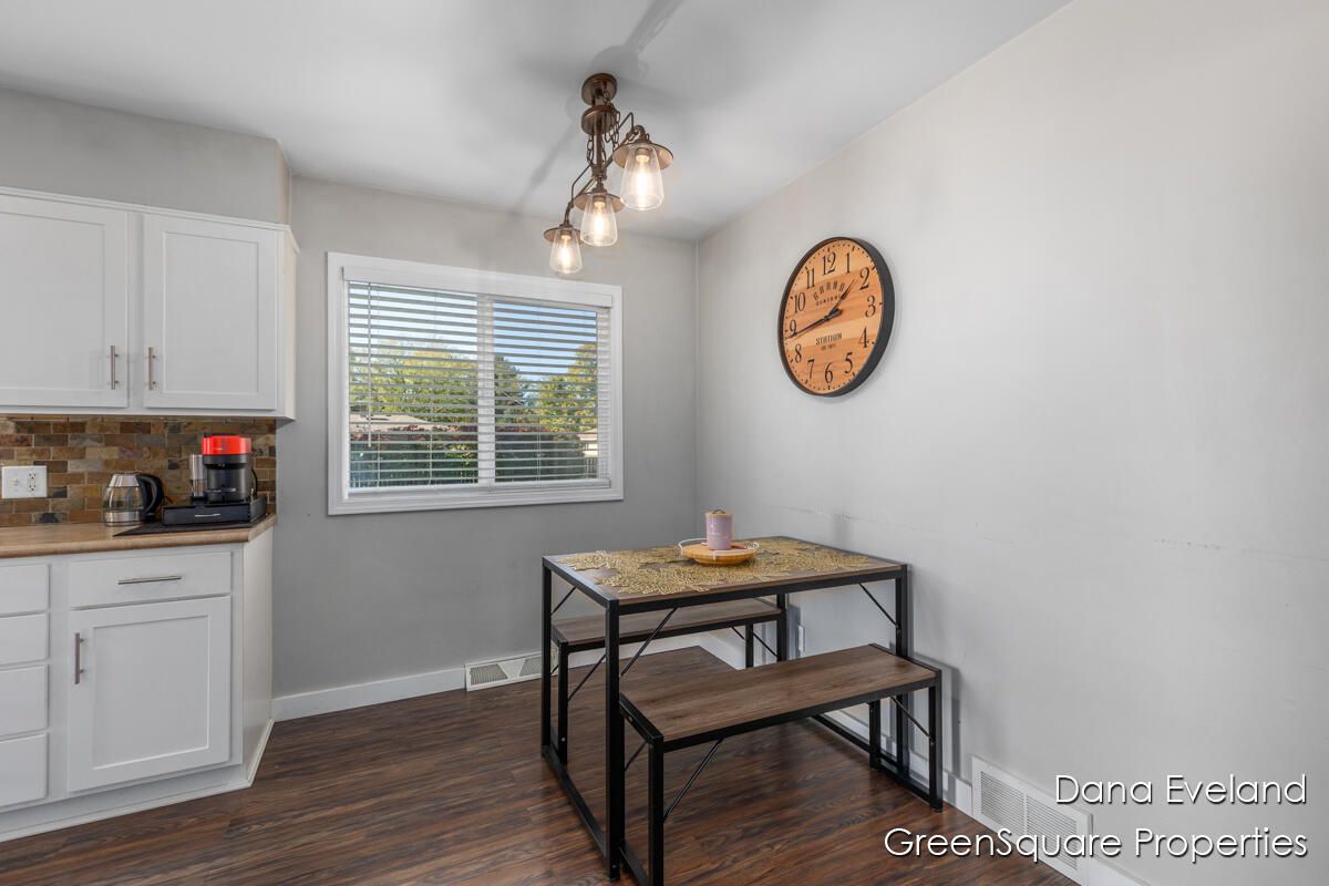 Dining room, Interior, Pendant Lights, Wood Texture Flooring