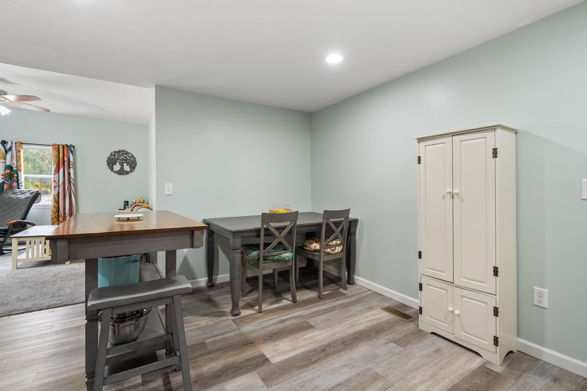 Dining room, Interior, Recessed Lighting, Wood Texture Flooring