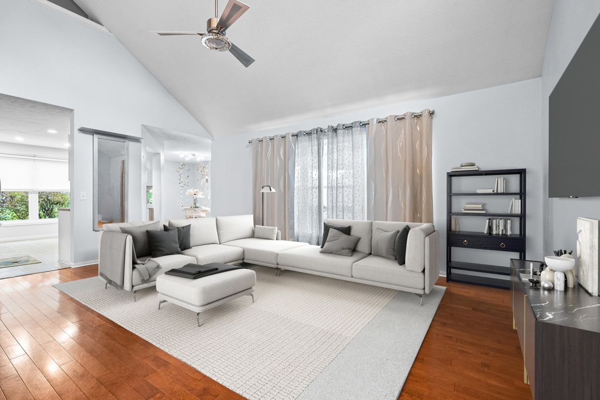 Interior, Living room, Recessed Lighting, Wood Texture Flooring