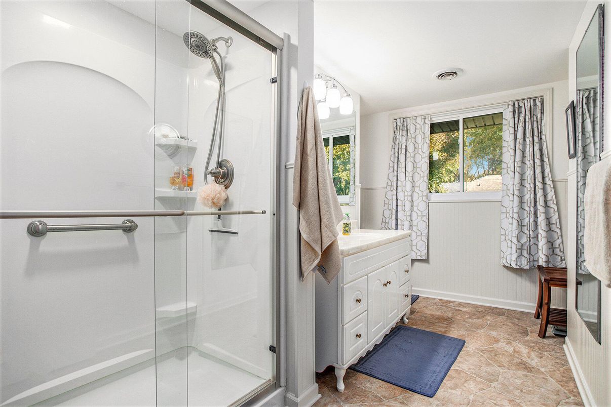 Bathroom, Glass Shower, Interior, Recessed Lighting